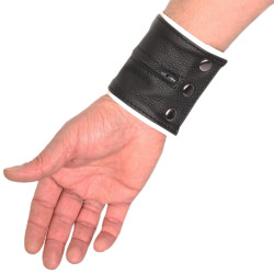 The Red Poignet bracelet de force en cuir - Noir/Blanc avec zip